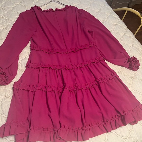 Lulus size Small Simply Darling Long Sleeve Ruffled Dress in Magenta - Picture 7 of 7